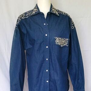 Tony Alamo Of Nashville Blue Denim Shirt with Embroidered Details Sz L